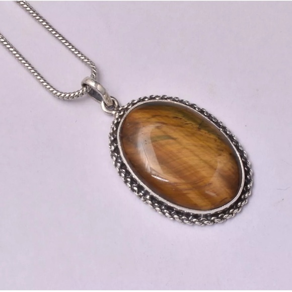 Jewelry - 925 Sterling Silver Pendant Necklace Tiger's Eye Handmade Fine Jewelry PS-1131